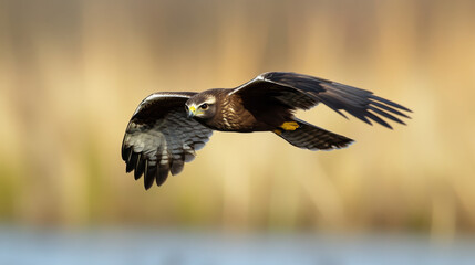 Obraz premium Hawk in Flight: A Majestic Bird of Prey Soaring Through the Sky