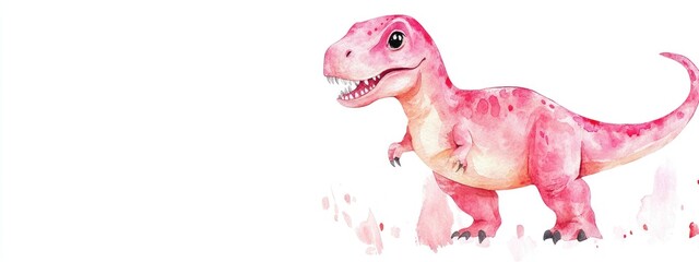 Obraz premium Charming Pink Dinosaur: A Whimsical Watercolor Illustration Full of Imagination and Playfulness
