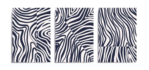 Set of three poster background with hand drawn black and white stripes. Suitable for background, poster, cover, flyer, wall art, home decor and other template.