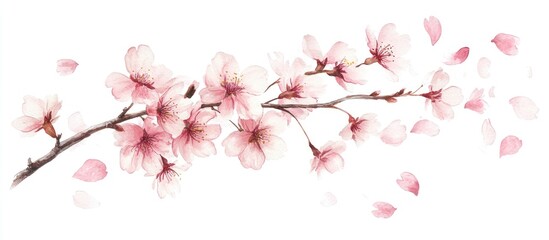 Fototapeta premium Elegant Cherry Blossom Branch Illustration in Watercolor Style