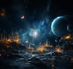 Obraz premium futuristic city in the middle planet