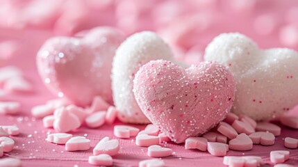Fototapeta premium Pink background with white pink hearts