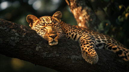 Fototapeta premium Sleeping Leopard in a Tree: Wildlife Photography