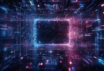 Fototapeta premium abstract futuristic background with glowing neon lights and square shape