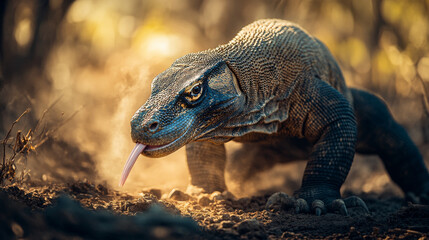 Obraz premium Komodo Dragon Close Up: A Majestic Reptile in its Natural Habitat