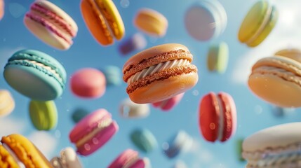 Obraz premium Various colorful of macarons floating on the air