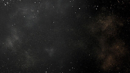 Obraz premium Dark background banner with stars, space, and dust that form an abstract shape.
