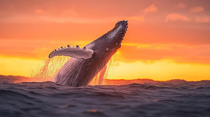 Humpback Whale Leaps at Sunset: Breathtaking Ocean Photography