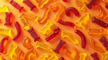  A mix of gummy bears, gummy worms, and gummy rings