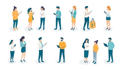Modern Minimalist People Avatars in Various Interactions - Web Monoline Icons Design