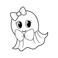 Fototapeta premium Cute Halloween pink ghost with a coquette bow vector illustration. Perfect for girly, stylish designs, stickers, decor, and fun Halloween-themed projects.