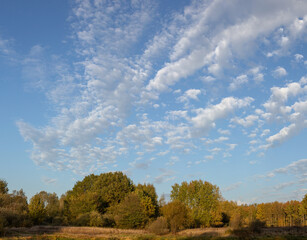 Autumn landscape with beautiful and voluminous clouds