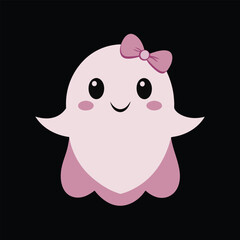 Cute Halloween pink ghost with a coquette bow vector illustration. Perfect for girly, stylish designs, stickers, decor, and fun Halloween-themed projects.