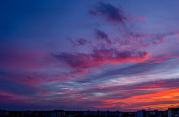 Naklejka premium Sunset panorama, beautiful evening sky in bright colors