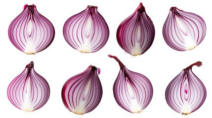 Set of sliced ​​red onions isolated on white background