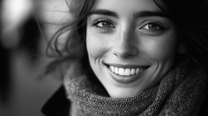 Fototapeta premium Smiling Woman in Black and White