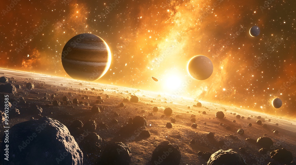 Wall mural solar system with asteroid belt: the solar system with a dense asteroid belt orbiting between mars a
