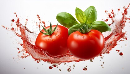 tomato and basil., isolated, fresh, ripe, tomatoes, healthy, white, organic, 