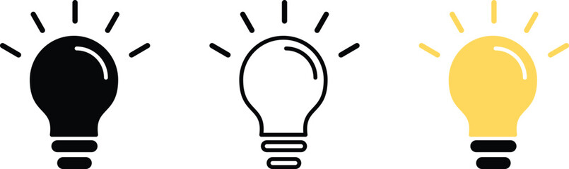 light bulb icon on white background. Idea symbol. Electric lamp, light, creative thinking, electricity. Outline, Vector illustration