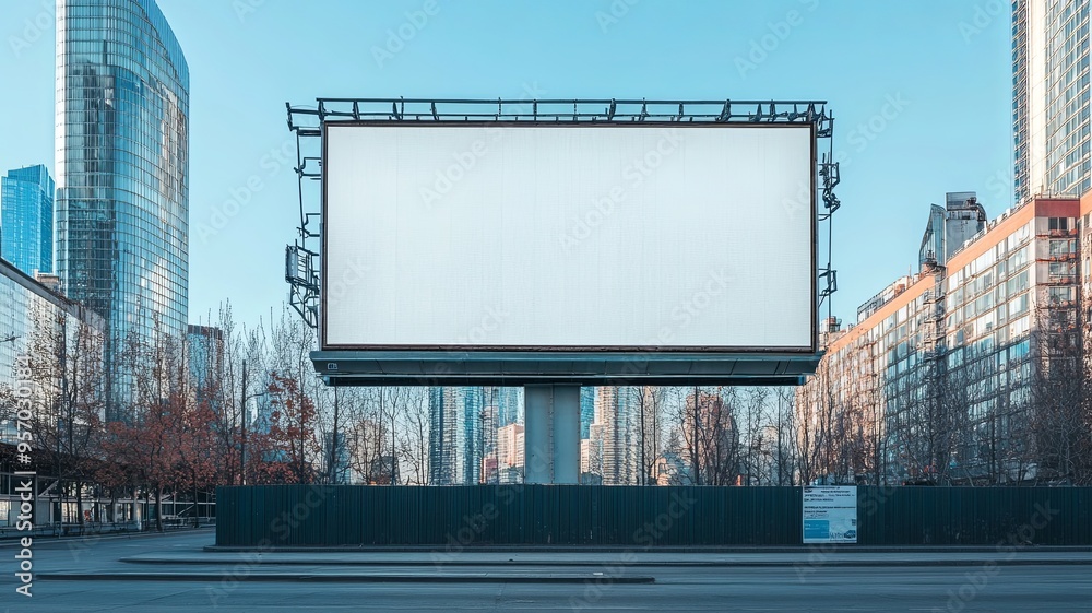 Wall mural In an urban setting, a large horizontal billboard awaits advertising content, positioned in front of a building to catch the city's eye