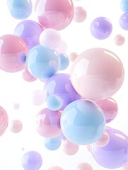 Floating Spherical Bubbles in Soft Pastel Colors on Minimalist White Background