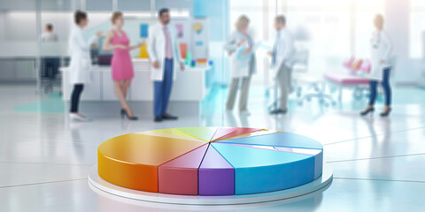 A pie chart showing the distribution of employees by department in a healthcare organization, highlighted with pops of the organization's brand colors.
