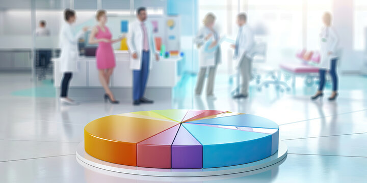 A pie chart showing the distribution of employees by department in a healthcare organization, highlighted with pops of the organization's brand colors.