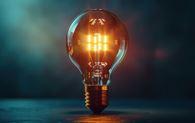 Illuminated Light Bulb on Blue Background