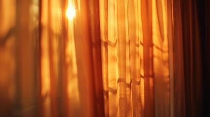 Elegant shimmering gold curtains casting a warm radiant glow in a luxurious sophisticated interior setting  The ornate fabric and rich opulent design create an atmosphere of grandeur and exclusivity