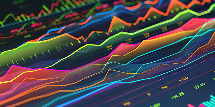 A series of line graphs tracking the stock market performance of top competitors in the same industry, each line a different color for easy comparison.