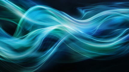 Naklejka premium Smooth blue light waves flowing seamlessly on a dark background, creating an elegant and fluid abstract design
