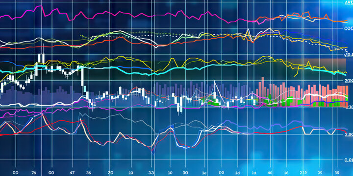 A series of line graphs tracking the stock market performance of top competitors in the same industry, each line a different color for easy comparison.