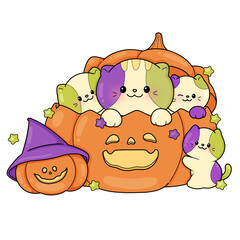 Happy Halloween set of elements, ghost, pumpkin, bat. doodle style