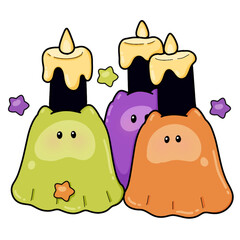 Happy Halloween set of elements, ghost, pumpkin, bat. doodle style