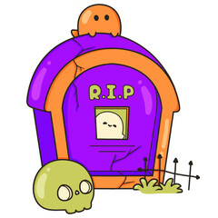 Happy Halloween set of elements, ghost, pumpkin, bat. doodle style