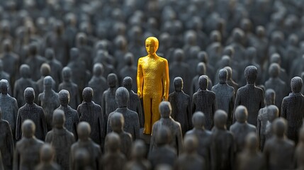 Obraz premium Standing Out as a Symbol of Achievement and Excellence in a Sea of Grey - Stylized Golden Human Figure Emerges