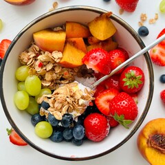 Bowl of Granola with Fresh Berry and Coconut Yogurt