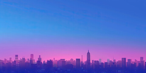 Fototapeta premium An abstract background of a city skyline at dusk, with the colors of the sky gradient fading from blue to violet, symbolizing the potential for growth and innovation in the business district.