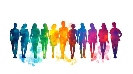 Diverse Group of Colorful Silhouettes Representing Professional Diversity on White Background