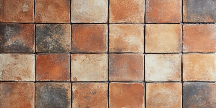 Rustic terracotta tiles in various shades.