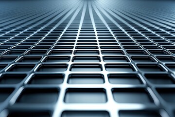 A close-up view of a sleek metallic grid pattern, showcasing depth and geometry in a modern industrial design.