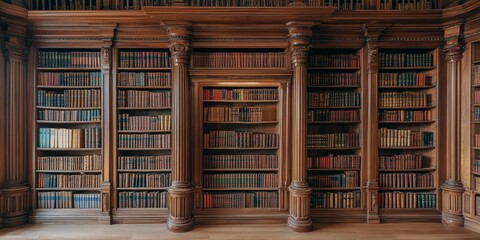 Ornate wooden bookcase filled with books.
