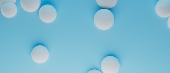 A blue background with white pills scattered across it, 3d render
