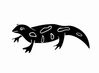 Vector isolated illustration of salamander silhouette on white background.