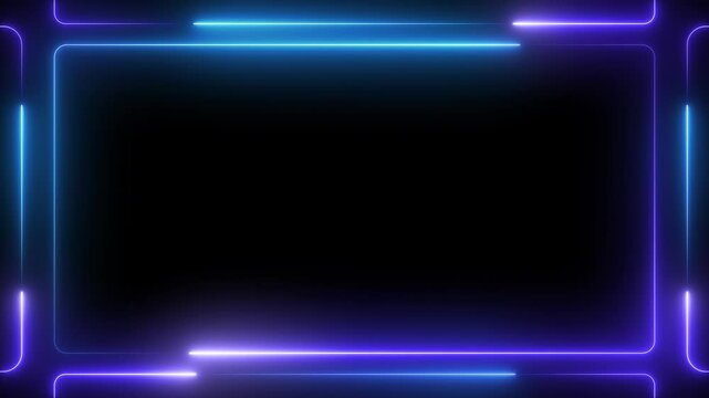 Decorative glowing neon frame ,Neon effect rectangle frame Loop background 4K	