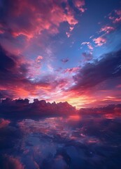 Naklejka premium sunset over the ocean with clouds and pink sky