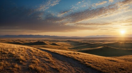 Beautiful afternoon sky, steppe and plateau
