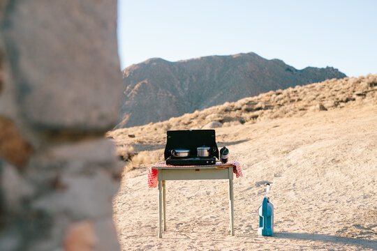 Camp cook set up in Death Valley