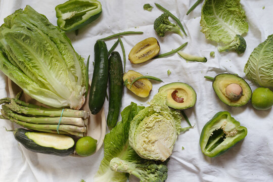 Green fruit and vegetables