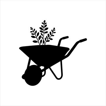 black wheelbarrow with plants silhouette clip art preview